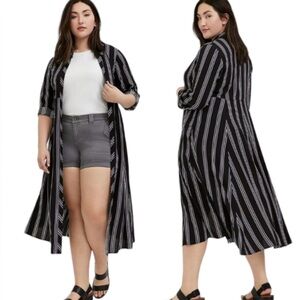 Torrid NWT Black Multi Stripe Challis Duster Shirt Open Front Kimono Size 2X $69